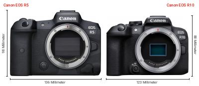 Größenvergleich: Canon EOS R5 vs. Canon EOS R10 Größenvergleich: Canon EOS R5 vs. Canon EOS R10