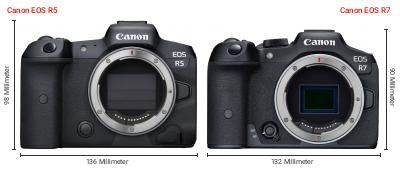 Größenvergleich: Canon EOS R5 vs. Canon EOS R7 Größenvergleich: Canon EOS R5 vs. Canon EOS R7