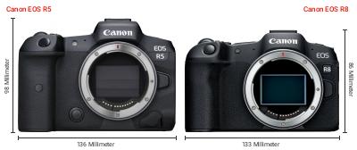 Größenvergleich: Canon EOS R5 vs. Canon EOS R8 Größenvergleich: Canon EOS R5 vs. Canon EOS R8