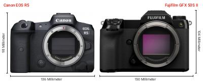 Größenvergleich: Canon EOS R5 vs. Fujifilm GFX 50S II Größenvergleich: Canon EOS R5 vs. Fujifilm GFX 50S II