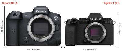Größenvergleich: Canon EOS R5 vs. Fujifilm X-S10 Größenvergleich: Canon EOS R5 vs. Fujifilm X-S10