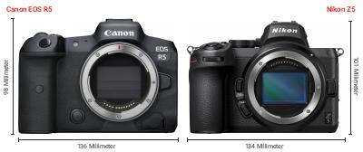 Größenvergleich: Canon EOS R5 vs. Nikon Z5 Größenvergleich: Canon EOS R5 vs. Nikon Z5
