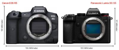 Größenvergleich: Canon EOS R5 vs. Panasonic Lumix DC-S5 Größenvergleich: Canon EOS R5 vs. Panasonic Lumix DC-S5