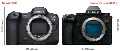 Größenvergleich: Canon EOS R5 vs. Panasonic Lumix DC-S5 II Größenvergleich: Canon EOS R5 vs. Panasonic Lumix DC-S5 II