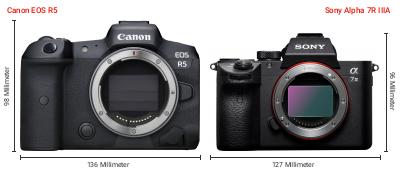 Größenvergleich: Canon EOS R5 vs. Sony Alpha 7R IIIA Größenvergleich: Canon EOS R5 vs. Sony Alpha 7R IIIA