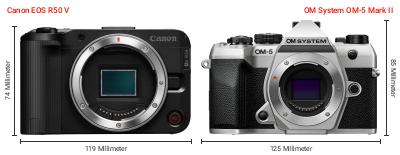 Größenvergleich: Canon EOS R50 V vs. OM System OM-5 Mark II