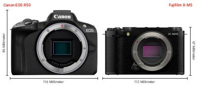 Größenvergleich: Canon EOS R50 vs. Fujifilm X-M5 Größenvergleich: Canon EOS R50 vs. Fujifilm X-M5