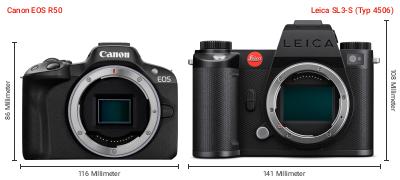 Größenvergleich: Canon EOS R50 vs. Leica SL3-S (Typ 4506) Größenvergleich: Canon EOS R50 vs. Leica SL3-S (Typ 4506)