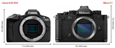 Größenvergleich: Canon EOS R50 vs. Nikon Z f Größenvergleich: Canon EOS R50 vs. Nikon Z f