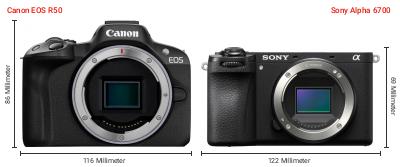 Größenvergleich: Canon EOS R50 vs. Sony Alpha 6700 Größenvergleich: Canon EOS R50 vs. Sony Alpha 6700