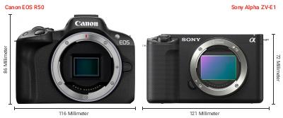 Größenvergleich: Canon EOS R50 vs. Sony Alpha ZV-E1 Größenvergleich: Canon EOS R50 vs. Sony Alpha ZV-E1
