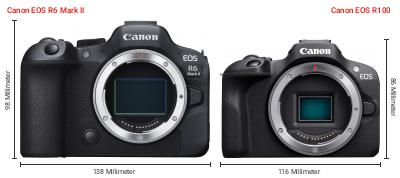 Größenvergleich: Canon EOS R6 Mark II vs. Canon EOS R100 Größenvergleich: Canon EOS R6 Mark II vs. Canon EOS R100