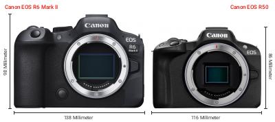 Größenvergleich: Canon EOS R6 Mark II vs. Canon EOS R50 Größenvergleich: Canon EOS R6 Mark II vs. Canon EOS R50