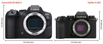 Größenvergleich: Canon EOS R6 Mark II vs. Fujifilm X-S20 Größenvergleich: Canon EOS R6 Mark II vs. Fujifilm X-S20