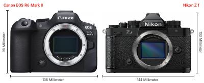 Größenvergleich: Canon EOS R6 Mark II vs. Nikon Z f Größenvergleich: Canon EOS R6 Mark II vs. Nikon Z f