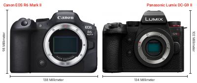 Größenvergleich: Canon EOS R6 Mark II vs. Panasonic Lumix DC-G9 II Größenvergleich: Canon EOS R6 Mark II vs. Panasonic Lumix DC-G9 II