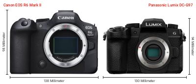 Größenvergleich: Canon EOS R6 Mark II vs. Panasonic Lumix DC-G97 Größenvergleich: Canon EOS R6 Mark II vs. Panasonic Lumix DC-G97