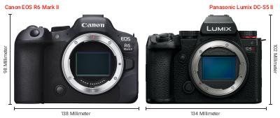 Größenvergleich: Canon EOS R6 Mark II vs. Panasonic Lumix DC-S5 II Größenvergleich: Canon EOS R6 Mark II vs. Panasonic Lumix DC-S5 II