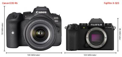 Größenvergleich: Canon EOS R6 vs. Fujifilm X-S20 Größenvergleich: Canon EOS R6 vs. Fujifilm X-S20