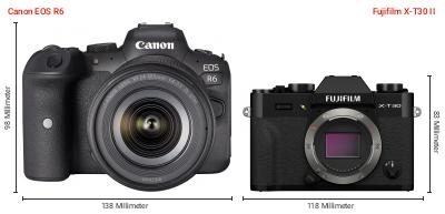 Größenvergleich: Canon EOS R6 vs. Fujifilm X-T30 II