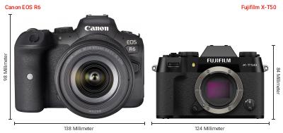 Größenvergleich: Canon EOS R6 vs. Fujifilm X-T50 Größenvergleich: Canon EOS R6 vs. Fujifilm X-T50