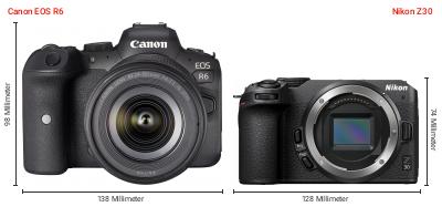 Größenvergleich: Canon EOS R6 vs. Nikon Z30 Größenvergleich: Canon EOS R6 vs. Nikon Z30