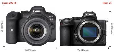 Größenvergleich: Canon EOS R6 vs. Nikon Z5 Größenvergleich: Canon EOS R6 vs. Nikon Z5