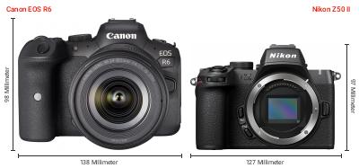Größenvergleich: Canon EOS R6 vs. Nikon Z50 II Größenvergleich: Canon EOS R6 vs. Nikon Z50 II