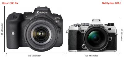 Größenvergleich: Canon EOS R6 vs. OM System OM-5 Größenvergleich: Canon EOS R6 vs. OM System OM-5