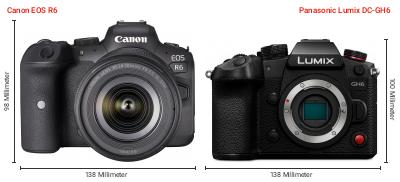 Größenvergleich: Canon EOS R6 vs. Panasonic Lumix DC-GH6 Größenvergleich: Canon EOS R6 vs. Panasonic Lumix DC-GH6