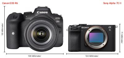 Größenvergleich: Canon EOS R6 vs. Sony Alpha 7C II Größenvergleich: Canon EOS R6 vs. Sony Alpha 7C II