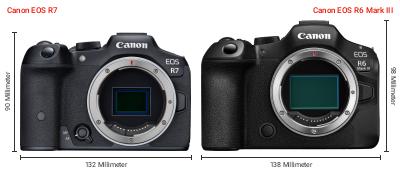 Größenvergleich: Canon EOS R7 vs. Canon EOS R6 Mark III Größenvergleich: Canon EOS R7 vs. Canon EOS R6 Mark III