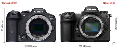 Größenvergleich: Canon EOS R7 vs. Nikon Z6 III Größenvergleich: Canon EOS R7 vs. Nikon Z6 III