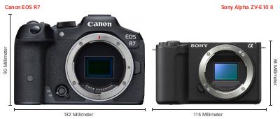 Größenvergleich: Canon EOS R7 vs. Sony Alpha ZV-E10 II Größenvergleich: Canon EOS R7 vs. Sony Alpha ZV-E10 II