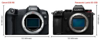 Größenvergleich: Canon EOS R8 vs. Panasonic Lumix DC-S5D Größenvergleich: Canon EOS R8 vs. Panasonic Lumix DC-S5D