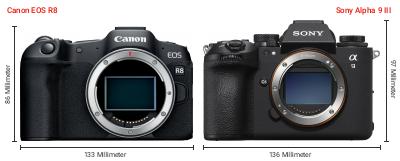 Größenvergleich: Canon EOS R8 vs. Sony Alpha 9 III