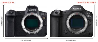 Größenvergleich: Canon EOS Ra vs. Canon EOS R5 Mark II Größenvergleich: Canon EOS Ra vs. Canon EOS R5 Mark II