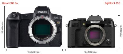 Größenvergleich: Canon EOS Ra vs. Fujifilm X-T50 Größenvergleich: Canon EOS Ra vs. Fujifilm X-T50