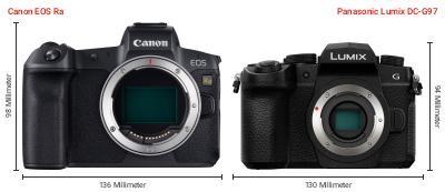 Größenvergleich: Canon EOS Ra vs. Panasonic Lumix DC-G97 Größenvergleich: Canon EOS Ra vs. Panasonic Lumix DC-G97