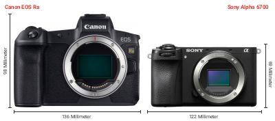 Größenvergleich: Canon EOS Ra vs. Sony Alpha 6700 Größenvergleich: Canon EOS Ra vs. Sony Alpha 6700