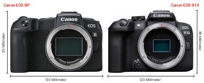 Größenvergleich: Canon EOS RP vs. Canon EOS R10 Größenvergleich: Canon EOS RP vs. Canon EOS R10