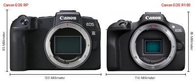 Größenvergleich: Canon EOS RP vs. Canon EOS R100 Größenvergleich: Canon EOS RP vs. Canon EOS R100