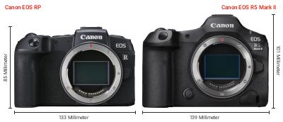 Größenvergleich: Canon EOS RP vs. Canon EOS R5 Mark II Größenvergleich: Canon EOS RP vs. Canon EOS R5 Mark II