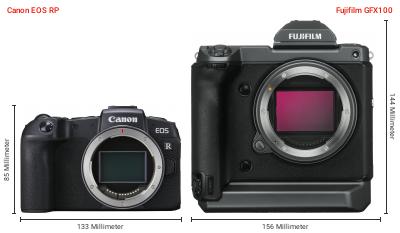 Größenvergleich: Canon EOS RP vs. Fujifilm GFX100 Größenvergleich: Canon EOS RP vs. Fujifilm GFX100