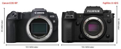 Größenvergleich: Canon EOS RP vs. Fujifilm X-H2S Größenvergleich: Canon EOS RP vs. Fujifilm X-H2S
