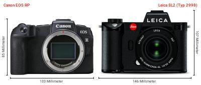 Größenvergleich: Canon EOS RP vs. Leica SL2 (Typ 2998) Größenvergleich: Canon EOS RP vs. Leica SL2 (Typ 2998)