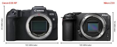 Größenvergleich: Canon EOS RP vs. Nikon Z30 Größenvergleich: Canon EOS RP vs. Nikon Z30