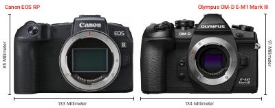 Größenvergleich: Canon EOS RP vs. OM System OM-D E-M1 Mark III Größenvergleich: Canon EOS RP vs. OM System OM-D E-M1 Mark III