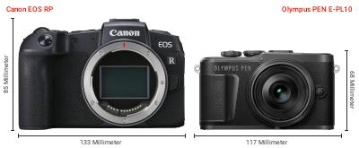 Größenvergleich: Canon EOS RP vs. OM System PEN E-PL10 Größenvergleich: Canon EOS RP vs. OM System PEN E-PL10