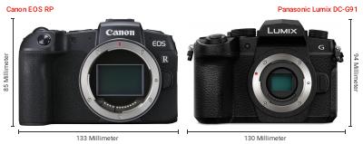 Größenvergleich: Canon EOS RP vs. Panasonic Lumix DC-G91 Größenvergleich: Canon EOS RP vs. Panasonic Lumix DC-G91